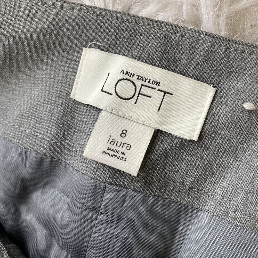Ann Taylor LOFT Pants Sz 8 Laura Grey Wool Lined Wide Leg Trouser Mid Stretch - Picture 5 of 10